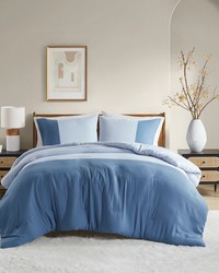 Miro Blue Soft Washed Color Block Comforter Set King by   
