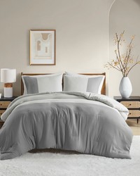 Miro Grey Soft Washed Color Block Comforter Set Queen by   