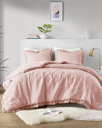Phoebe Blush Diamond Quilted Ruffle Edge Comforter Set King by   