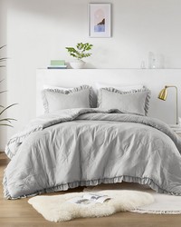 Phoebe Gray Diamond Quilted Ruffle Edge Comforter Set King by   