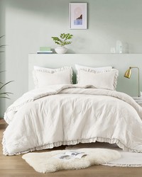 Phoebe Ivory Diamond Quilted Ruffle Edge Comforter Set King by   