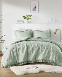 Phoebe Sage Diamond Quilted Ruffle Edge Comforter Set King by   