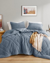 Kyla Blue Double Diamond Quilted Teddy Comforter Set Twin by   