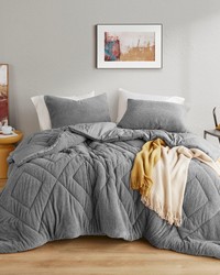 Kyla Gray Double Diamond Quilted Teddy Comforter Set Twin by   