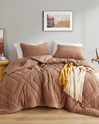 Kyla Brown Double Diamond Quilted Teddy Comforter Set King by   