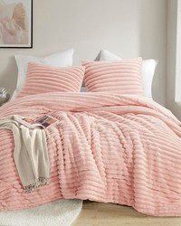 Avril Pink Fluffy Ribbed Plush Comforter Set King by   