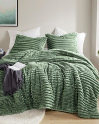 Avril Green Fluffy Ribbed Plush Comforter Set King by   