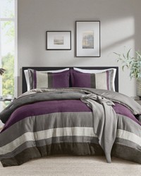 Boulder Stripe Purple Pieced Faux Suede Comforter Set King by   