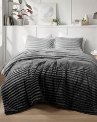 Avril Grey Ombre Fluffy Ribbed Plush Comforter Set King by   
