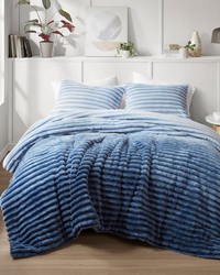 Avril Blue Ombre Fluffy Ribbed Plush Comforter Set King by   