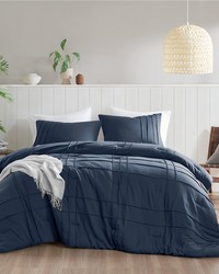 Porter Navy Soft Washed Pleated Comforter Set Queen by   