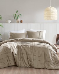 Porter Khaki Soft Washed Pleated Comforter Set Full by   