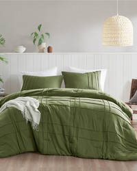 Porter Olive Green Soft Washed Pleated Comforter Set Full by   