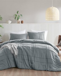 Porter Blue/Grey Soft Washed Pleated Comforter Set King by   