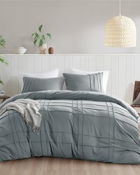 Porter Blue/Grey Soft Washed Pleated Duvet Cover Set King by   