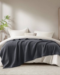 Waffle Weave Dark Grey Cotton Blanket by   
