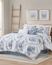 Pismo Beach Blue/White 6 Piece Oversized Cotton Comforter Set with Throw Pillows Full by   