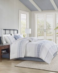 Morgan White/Blue 6 Piece Cotton Jacquard Oversized Comforter Set King by   