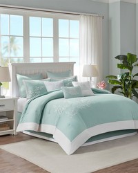 Coastline Aqua Oversized Cotton Jacquard Comforter Set King by   
