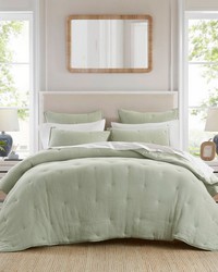 Breeze Sage Cotton Gauze  Embroidered Quilt Set Queen by   