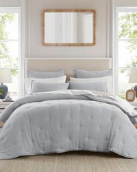 Breeze Blue Cotton Gauze  Embroidered Quilt Set Queen by   