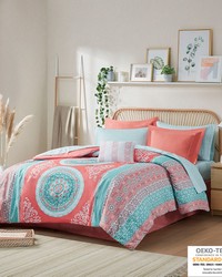 Loretta Coral Boho Comforter Set with Bed Sheets Twin by   
