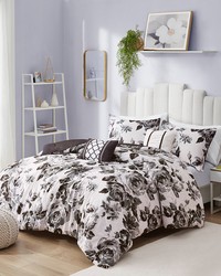Dorsey Black/White Floral Print Comforter Set Queen by   