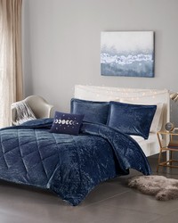 Felicia Navy Velvet Comforter Set with Throw Pillow Twin by   