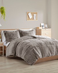 Malea Grey Shaggy Long Fur Comforter Mini Set Twin by   