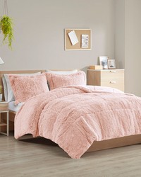 Malea Blush Shaggy Long Fur Comforter Mini Set Twin by   