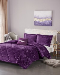 Felicia Purple Velvet Comforter Set with Throw Pillow Twin by   