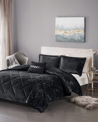 Felicia Black Velvet Comforter Set with Throw Pillow Twin by   