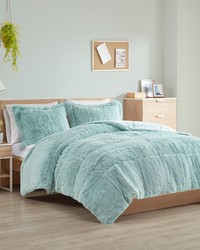 Malea Aqua Shaggy Long Fur Comforter Mini Set Twin by   
