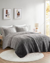 Brielle Grey Ombre Shaggy Long Fur Comforter Mini Set Twin by   