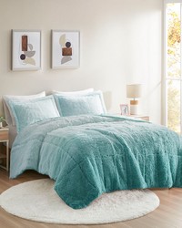 Brielle Aqua Ombre Shaggy Long Fur Comforter Mini Set Twin by   