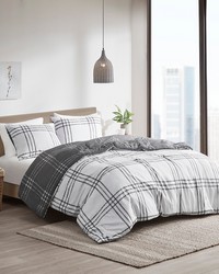 Pike White/Gray Plaid Reversible Comforter Set Twin by   