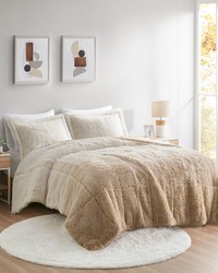 Brielle Natural Ombre Shaggy Long Fur Comforter Mini Set Twin by   