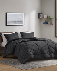 Remy Black Quilted Chevron Comforter Set Queen by   