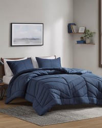 Remy Navy Quilted Chevron Comforter Set Queen by   