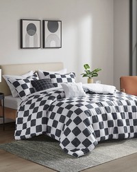 Miley Black/White Checkered Comforter Set Queen by   