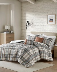 Blake Tan/Gray Plaid Comforter Set Queen by   