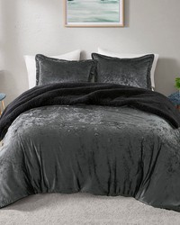 Mira Charcoal Crushed Velvet Sherpa Reversible Comforter Set Twin by   