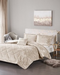 Felicia Champagne Velvet Comforter Set with Throw Pillow Twin by   