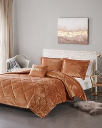 Felicia Rust Velvet Comforter Set with Throw Pillow Twin by   