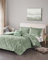 Felicia Green Velvet Comforter Set with Throw Pillow Twin by   