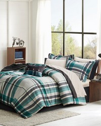 Robbie Teal/Black Plaid Comforter Set with Bed Sheets Twin by   