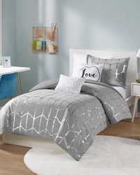 Raina Grey/Silver Metallic Printed Duvet Cover Set Twin by   