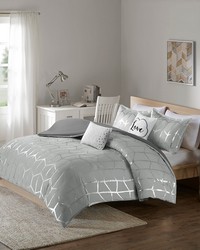 Raina Grey/Silver Metallic Printed Duvet Cover Set King by   