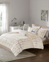 Raina Ivory/Gold Metallic Printed Duvet Cover Set Queen by   