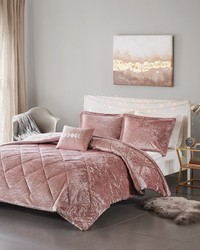 Felicia Blush Velvet Duvet Cover Set with Throw Pillow Twin by   